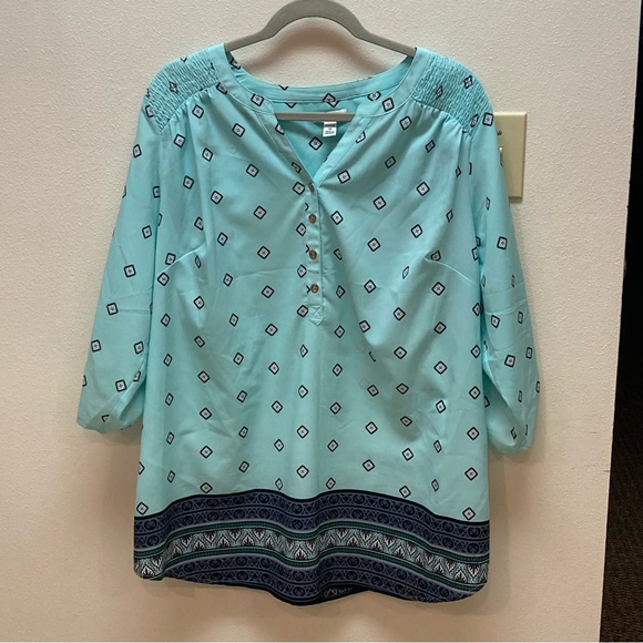 Croft & Barrow Smocked Printed Top - Picture 2 of 7